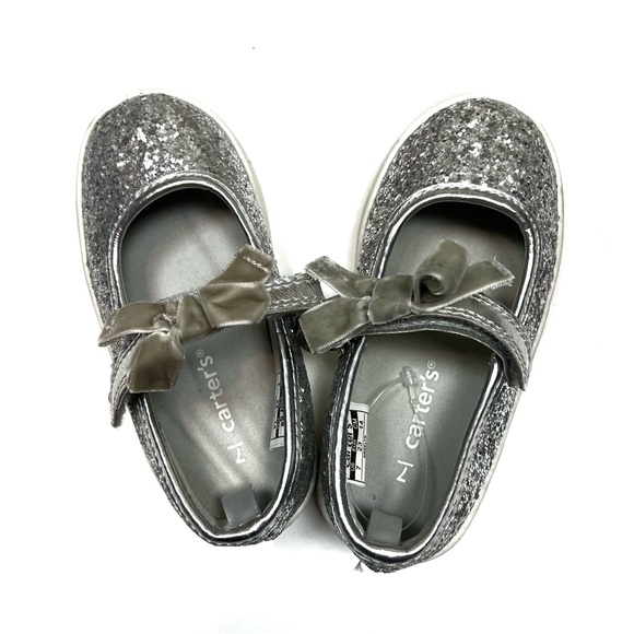 Carters | Toddler Glitter Sparkle Mary Janes Velcro With Bow Sz 7 - Picture 5 of 9